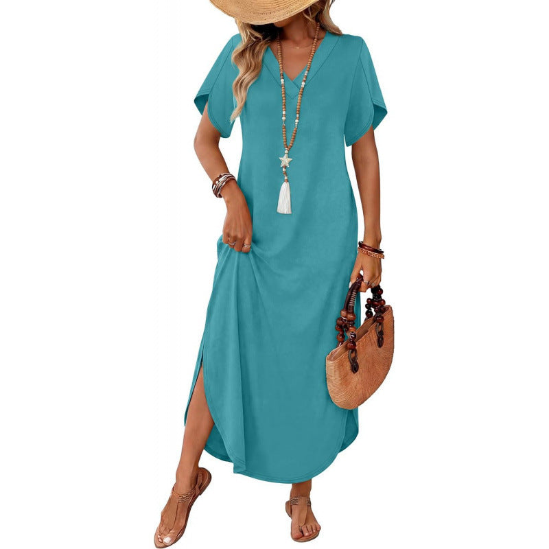 V Neck Slit Casual Beach Dress