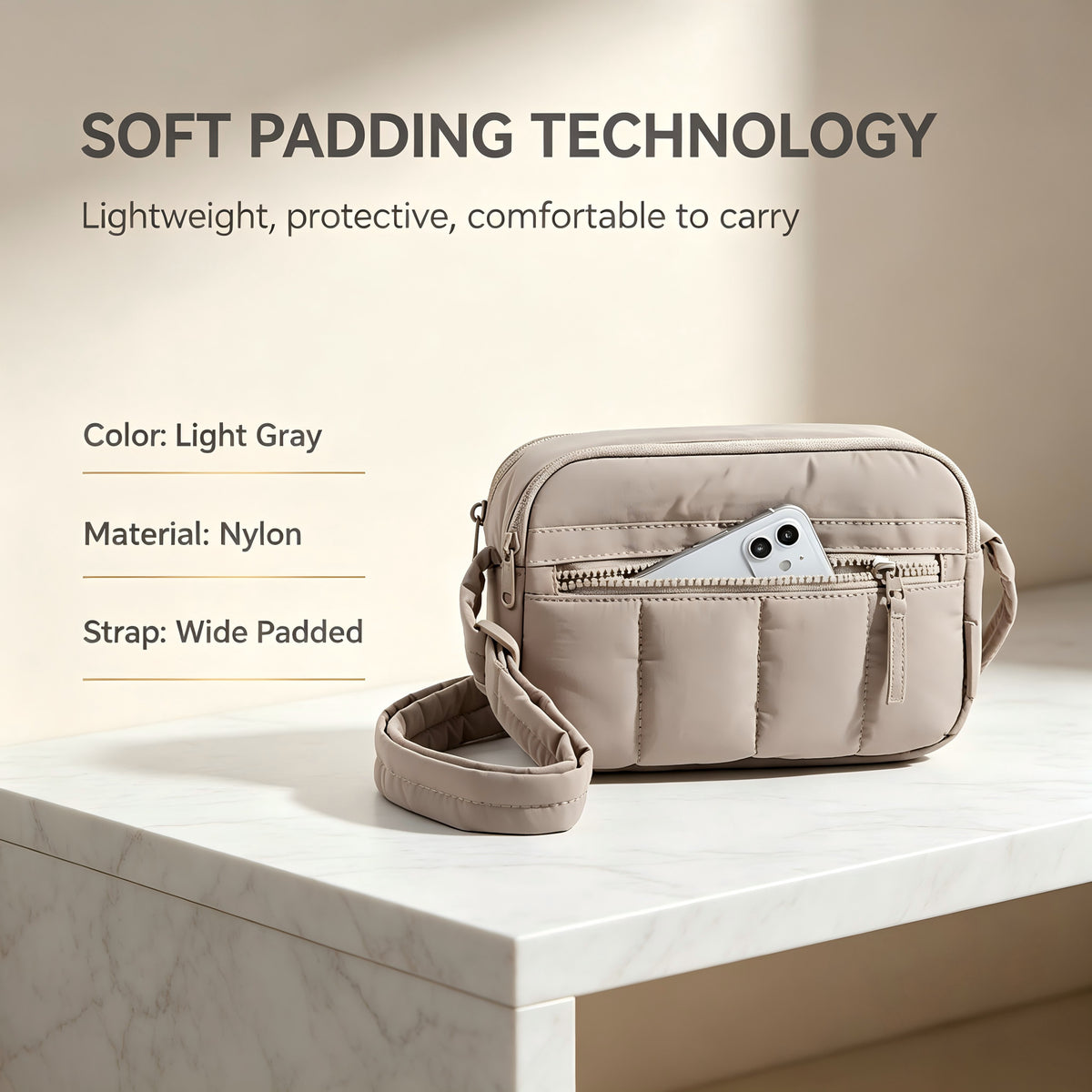 Nylon Lightweight Puffer Crossbody Bag for Women