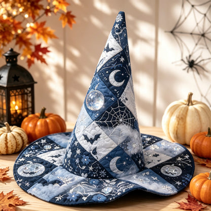 Blue Moon Crystal Patchwork Handcrafted Quilted Witch Hat