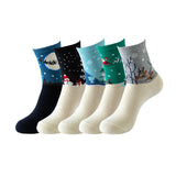 Winter Christmas Reindeer Animal Face Socks 5 Pairs
