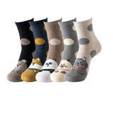 Polka Dot Bear Cat Panda Animal Face Socks 5 Pairs