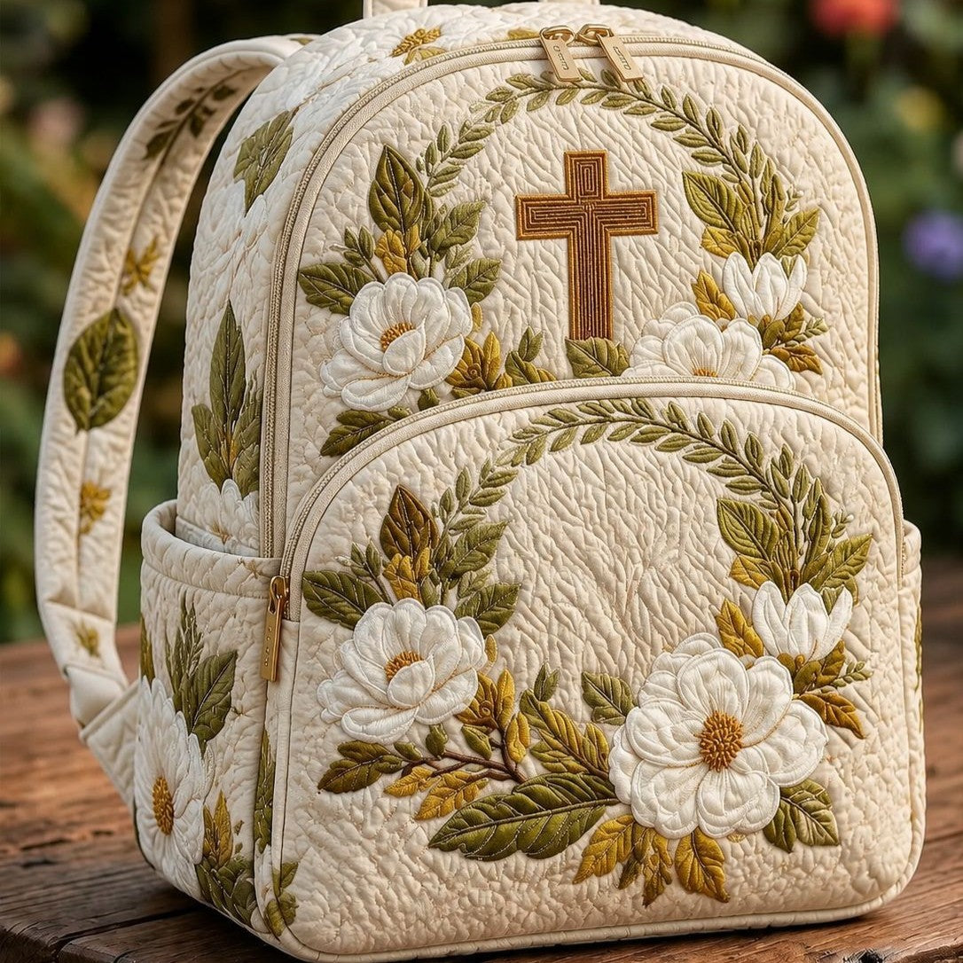 Magnolia Cross Christian Quilted Backpack