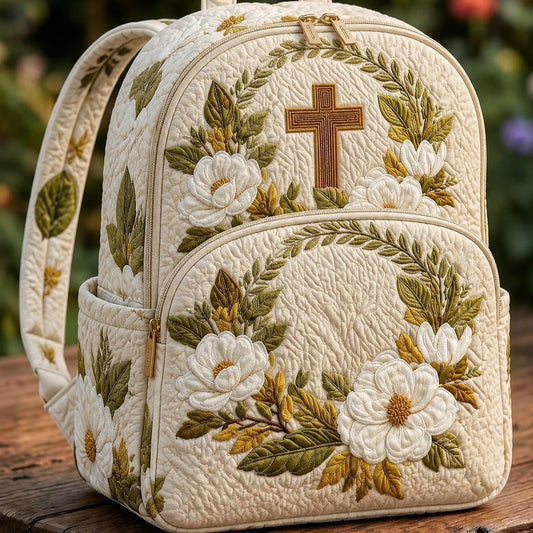 Magnolia Cross Christian Quilted Backpack