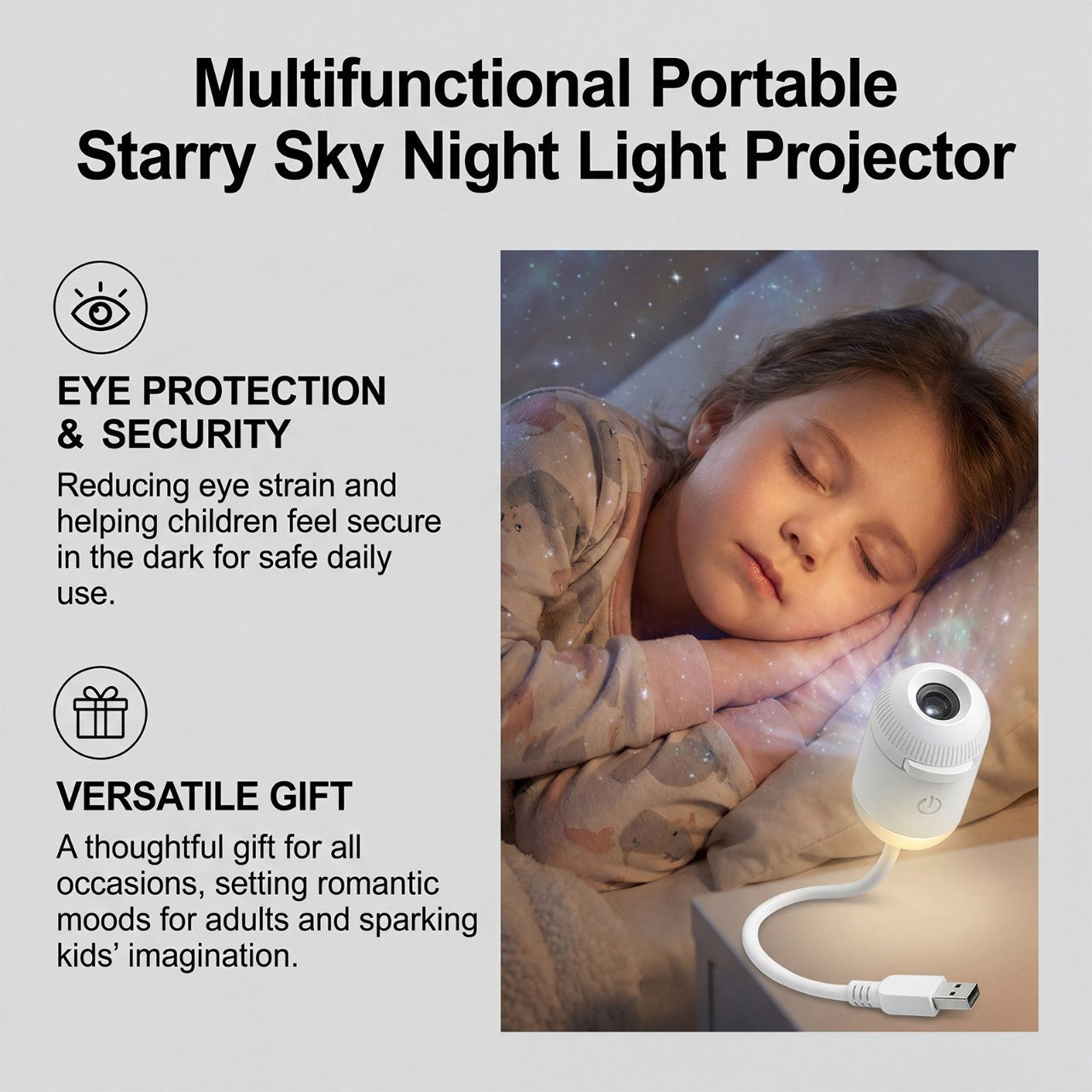 2-in-1 Galaxy Projector with Starry Sky Design and Night Light