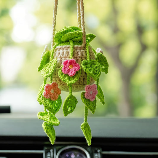 Crochet Strawberry Hanging Plant for Car Air Freshener