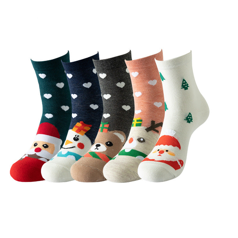 Christmas Santa Snowman Animal Face Socks 5 Pairs