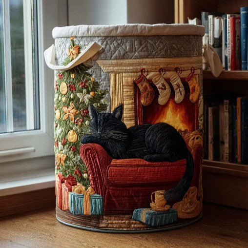Black Cat Christmas Quilted Laundry Basket