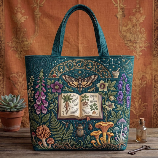 Witchy Moth Herbal Book Handmade Tote Bag