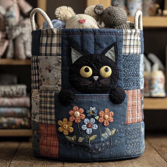 Patchwork Black Cat Floral Quilted Laundry Basket