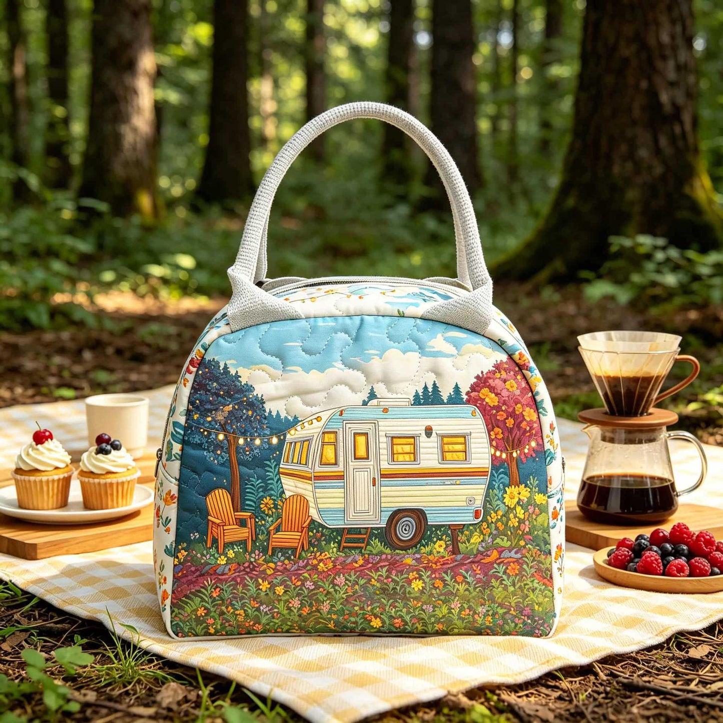 Camping Trailer Quilted Lunch Bag