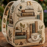 Vintage Book & Coffee Quilted Backpack