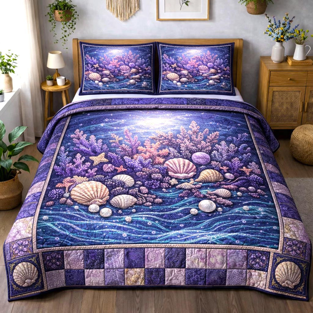 Underwater Seashell Coral Quilted Bedding Set