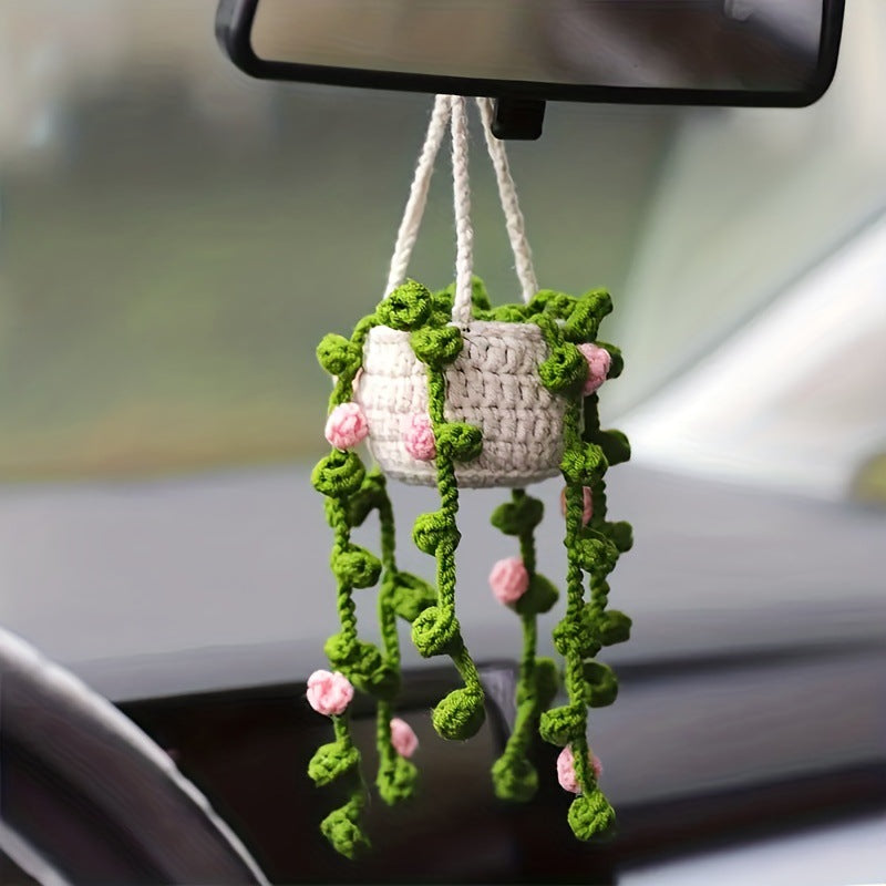 Crochet Strawberry Hanging Plant for Car Air Freshener