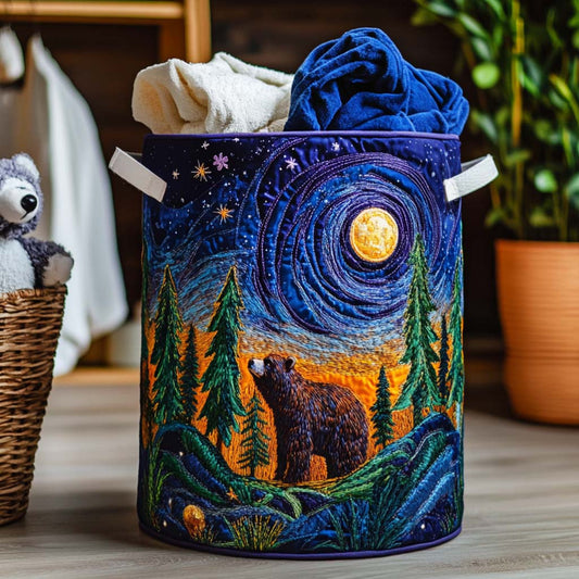 Starry Night Bear Quilted Laundry Basket