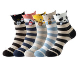 Striped Animal Face Socks 5 Pairs