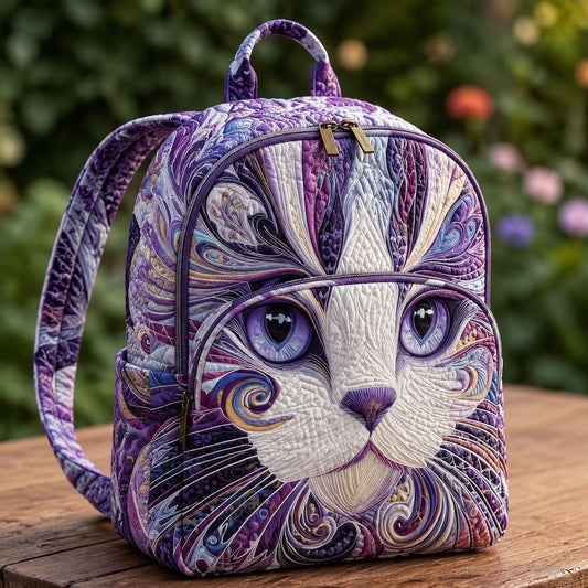 Purple Art Cat Quilted Backpack