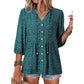 Boho Floral Button Down V Neck Blouses Shirts
