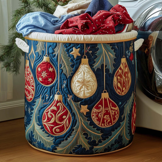 Vintage Christmas Bauble Holly Quilted Laundry Basket