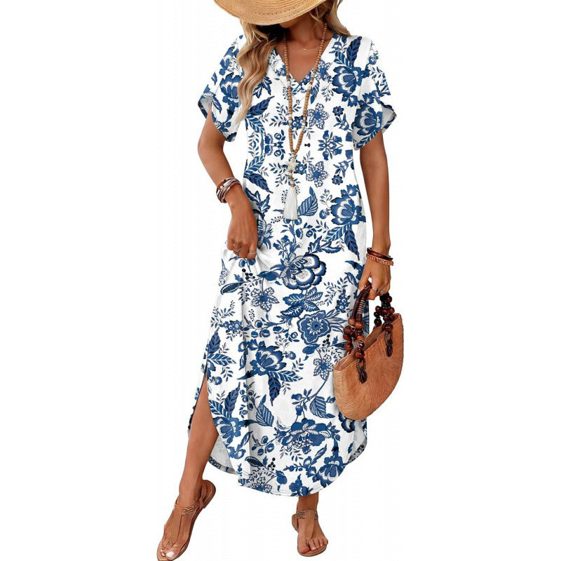 V Neck Slit Casual Beach Dress