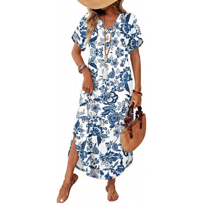 V Neck Slit Casual Beach Dress