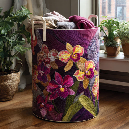 Vibrant Orchid Floral Quilted Laundry Basket