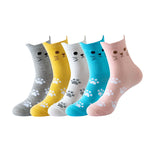 Cute Cat Ear Paw Animal Face Socks 5 Pairs