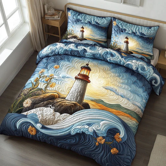 Starry Lighthouse Ocean Quilted Bedding Set