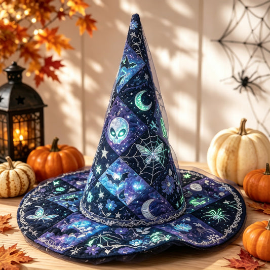 Galaxy Skull Glow Patchwork Handcrafted Quilted Witch Hat