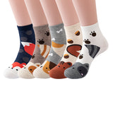 Forest Fox Animal Face Socks 5 Pairs