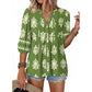 Boho Floral Button Down V Neck Blouses Shirts