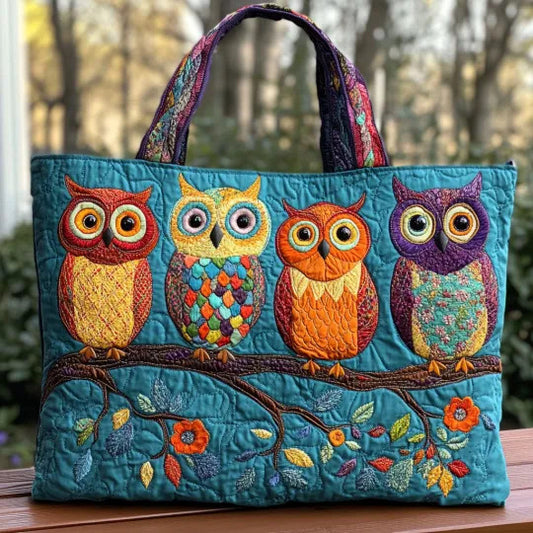 Colorful Owl Branch Handmade Tote Bag