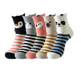 Striped Penguin Animal Face Socks 5 Pairs