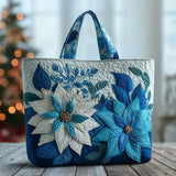 Blue Poinsettia Floral Handmade Tote Bag