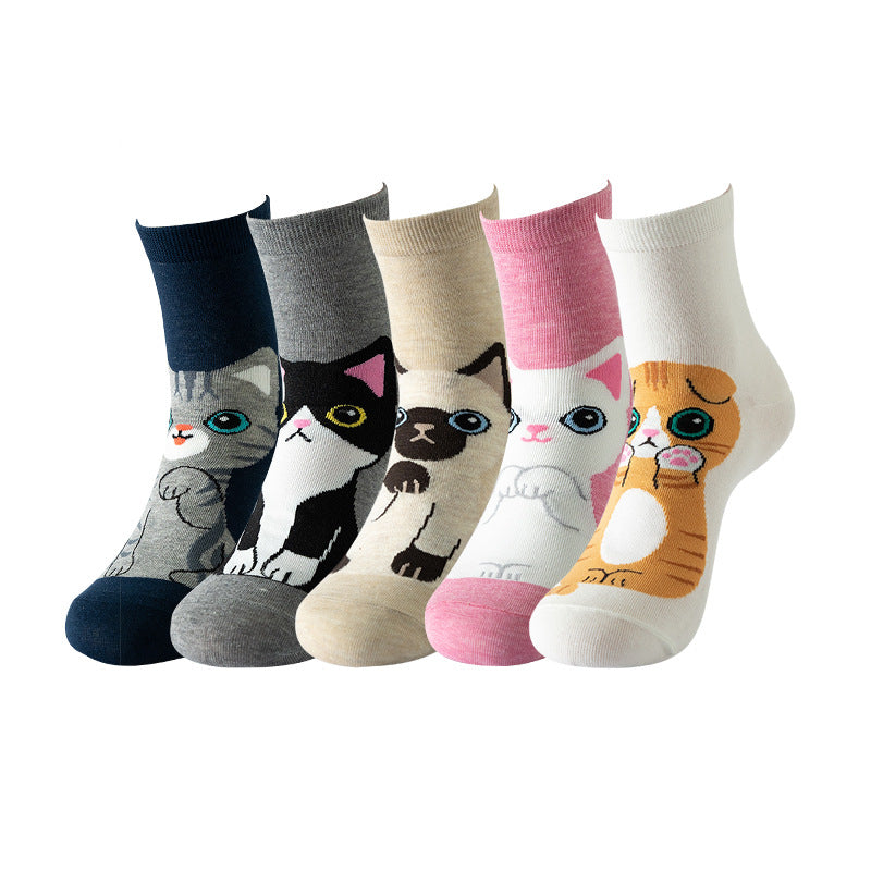 Big Cat Animal Face Socks 5 Pairs