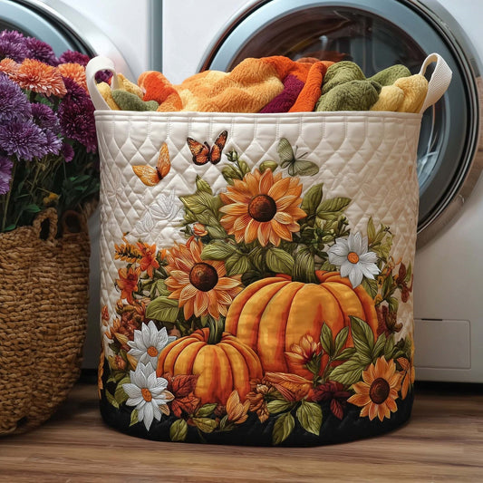 Pumpkin Sunflower Butterfly Fall Quilted Laundry Basket