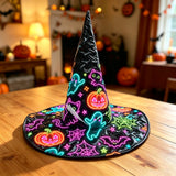 Neon Ghost Pumpkin Patchwork Handcrafted Quilted Witch Hat