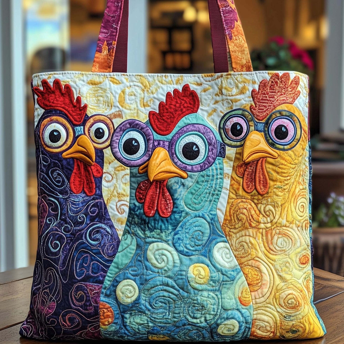 Bohemian Chicken Quilted Tote Bag