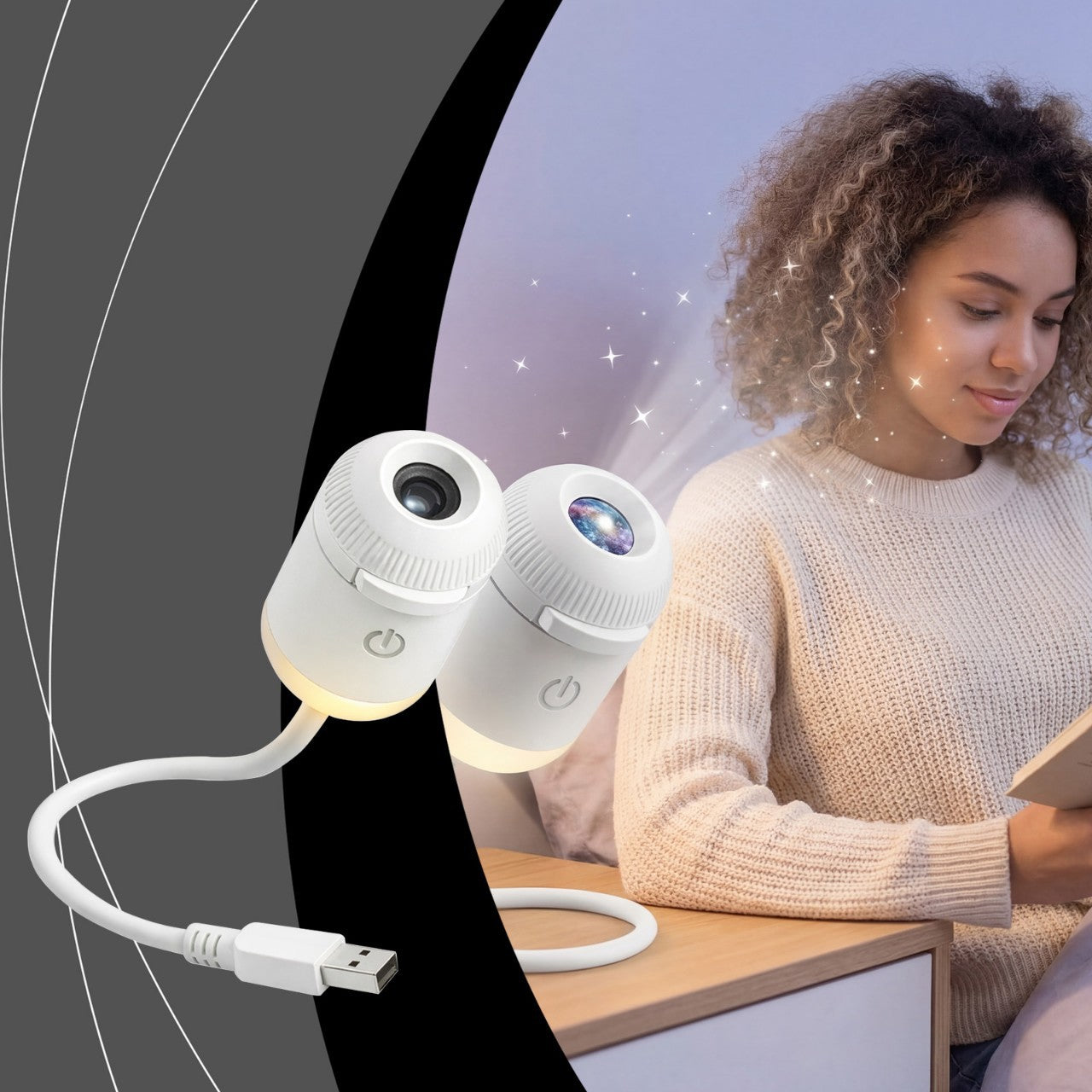 2-in-1 Galaxy Projector with Starry Sky Design and Night Light