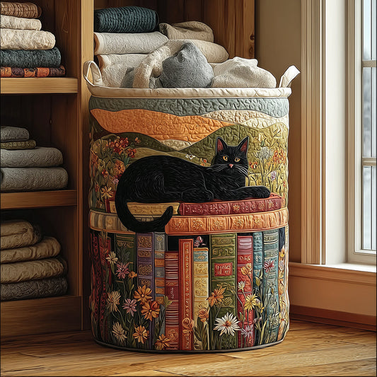 Book Lover Black Cat Quilted Laundry Basket