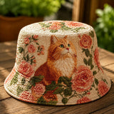 Floral Rose Ginger Cat Quilted Bucket Hat