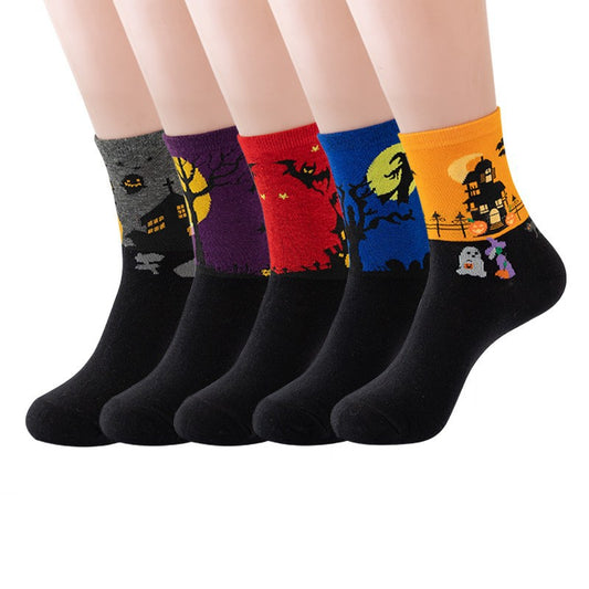 Halloween Ghost Pumpkin Animal Face Socks 5 Pairs