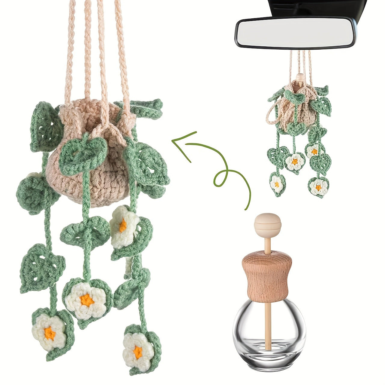 Crochet Strawberry Hanging Plant for Car Air Freshener