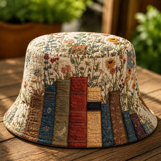 Vintage Book Wildflower Quilted Bucket Hat