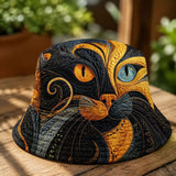 Mystical Two-Tone Eyes Cat Quilted Bucket Hat