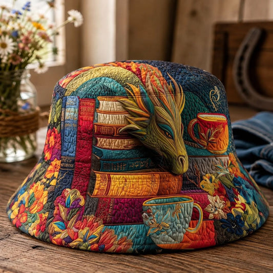 Dragon Book & Floral Quilted Bucket Hat