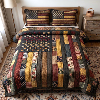 Retro American Flag Quilted Bedding Set