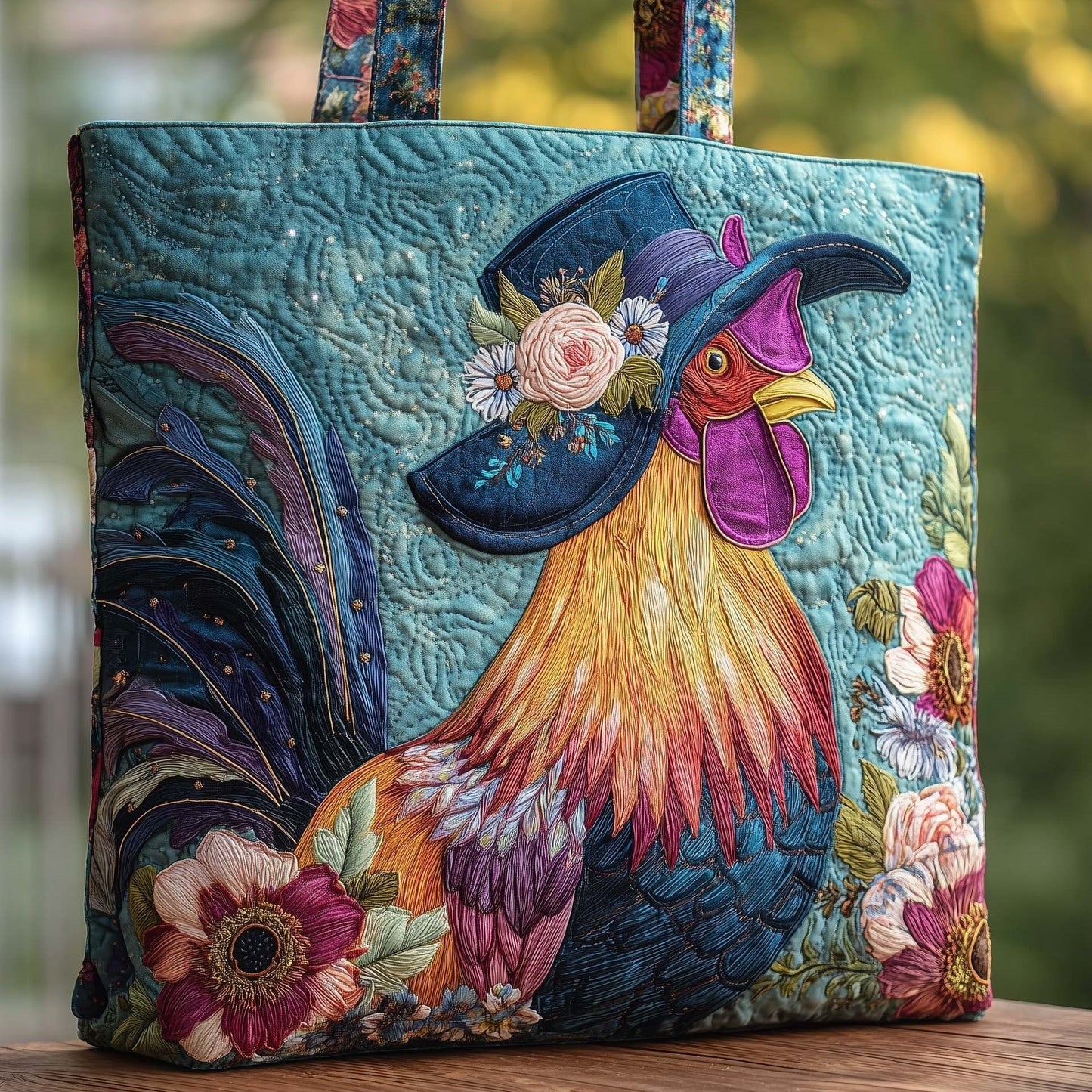 Bohemian Chicken Quilted Tote Bag