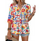 Boho Floral Button Down V Neck Blouses Shirts
