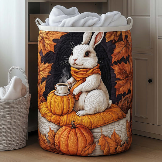 Fall White Bunny Coffee Pumpkin Quilted Laundry Basket