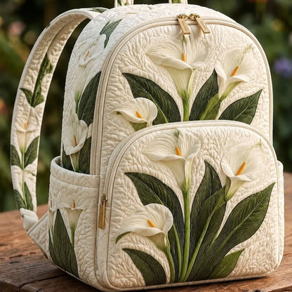 White Calla Lily Floral Quilted Backpack